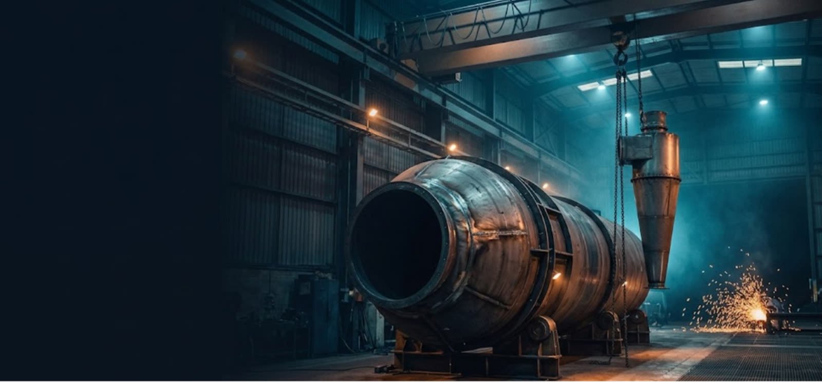 Montagem de reator de gaseificacao em galpao industrial